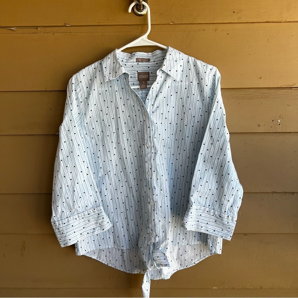 Chico's Striped Star Button Down Blouse - Size M - Preppy Classic Summer
